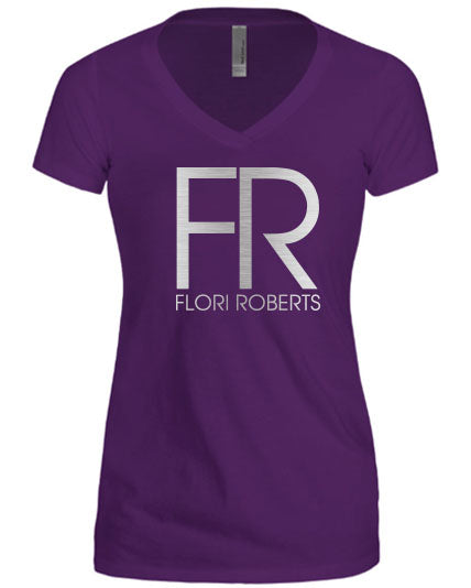 Flori Roberts FR Logo Purple V Neck Shirt Silver Foil