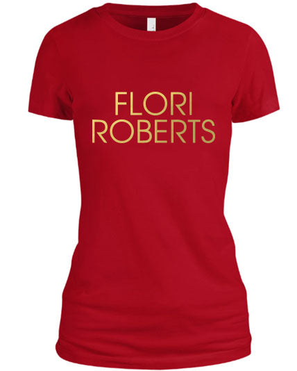 Flori Roberts Name Logo Red Shirt Gold Foil